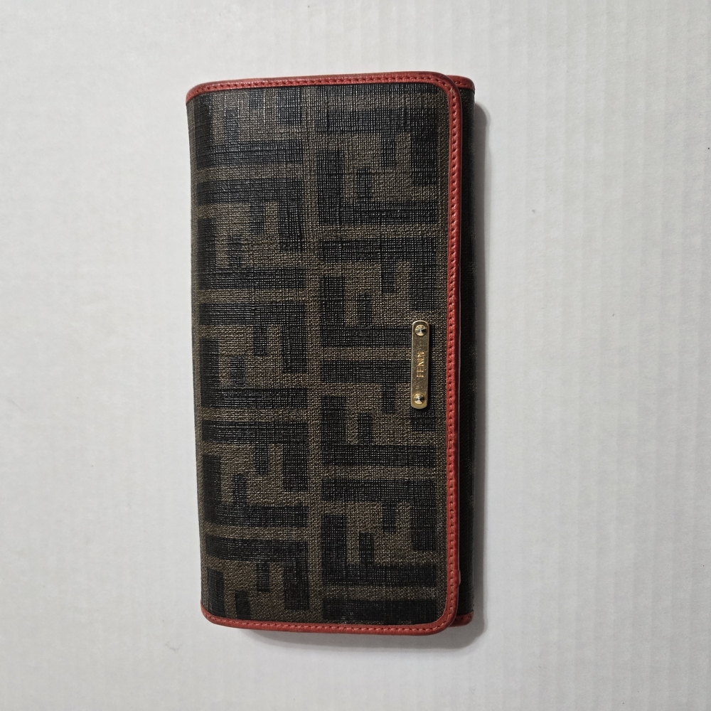Fendi Brown and Black Wallet with Red Accents